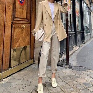 ELBORN Marta Double Breasted Blazer Wool Pinstripe Jacket OS